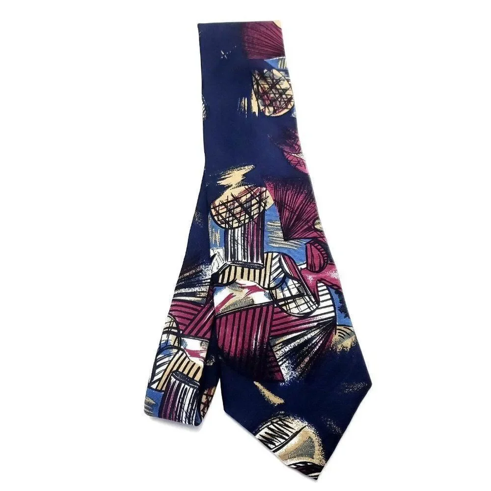 Henry Grethel Multi Colored Silk‎ Tie Woven Short Wide Graphic